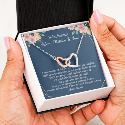 Interlocking Hearts Necklace | Personalized To My Beautiful Future Mother In Law Necklace from Son In Law Thank You Mother In Law Jewelry Birthday Wedding Day Customized Box Message Card | siriusteestore