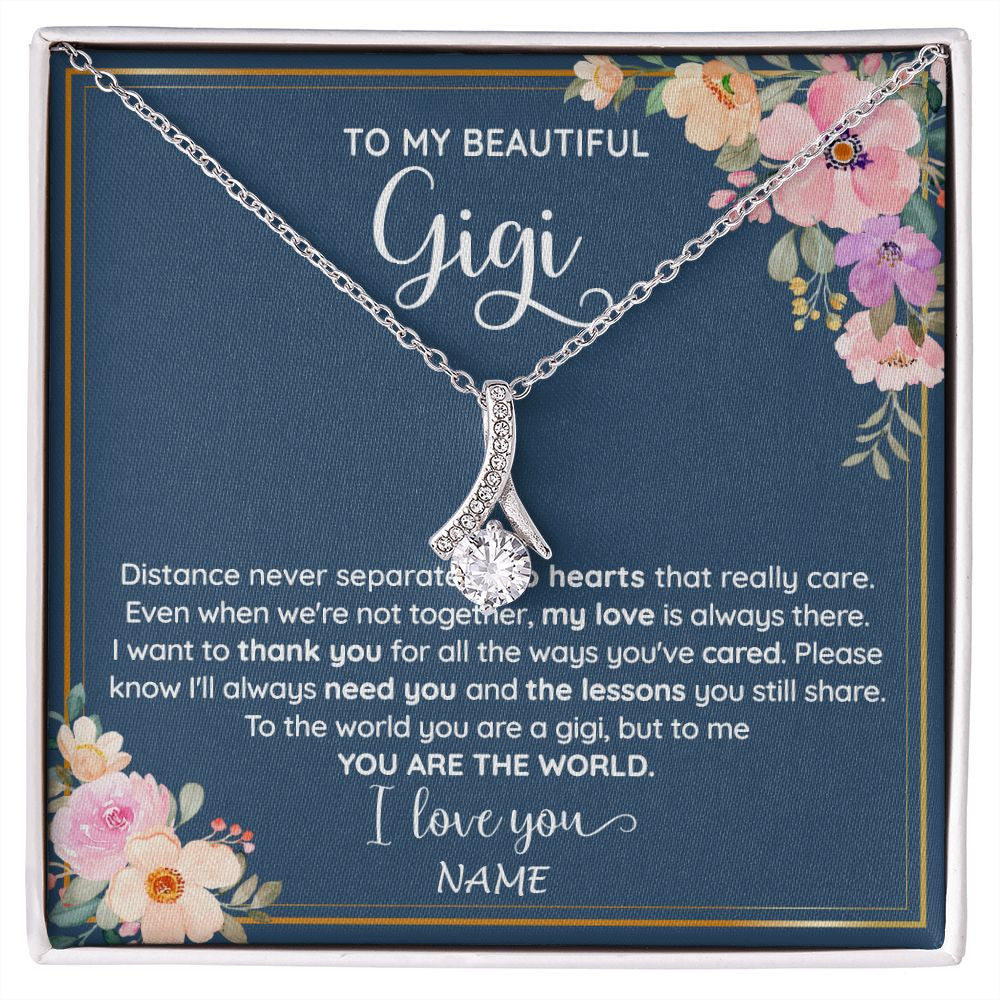 Alluring Beauty Necklace | Personalized To My Beautiful Gigi Necklace From Grandkids Granddaughter You Are The World Gigi Birthday Mothers Day Christmas Customized Gift Box Message Card | siriusteestore