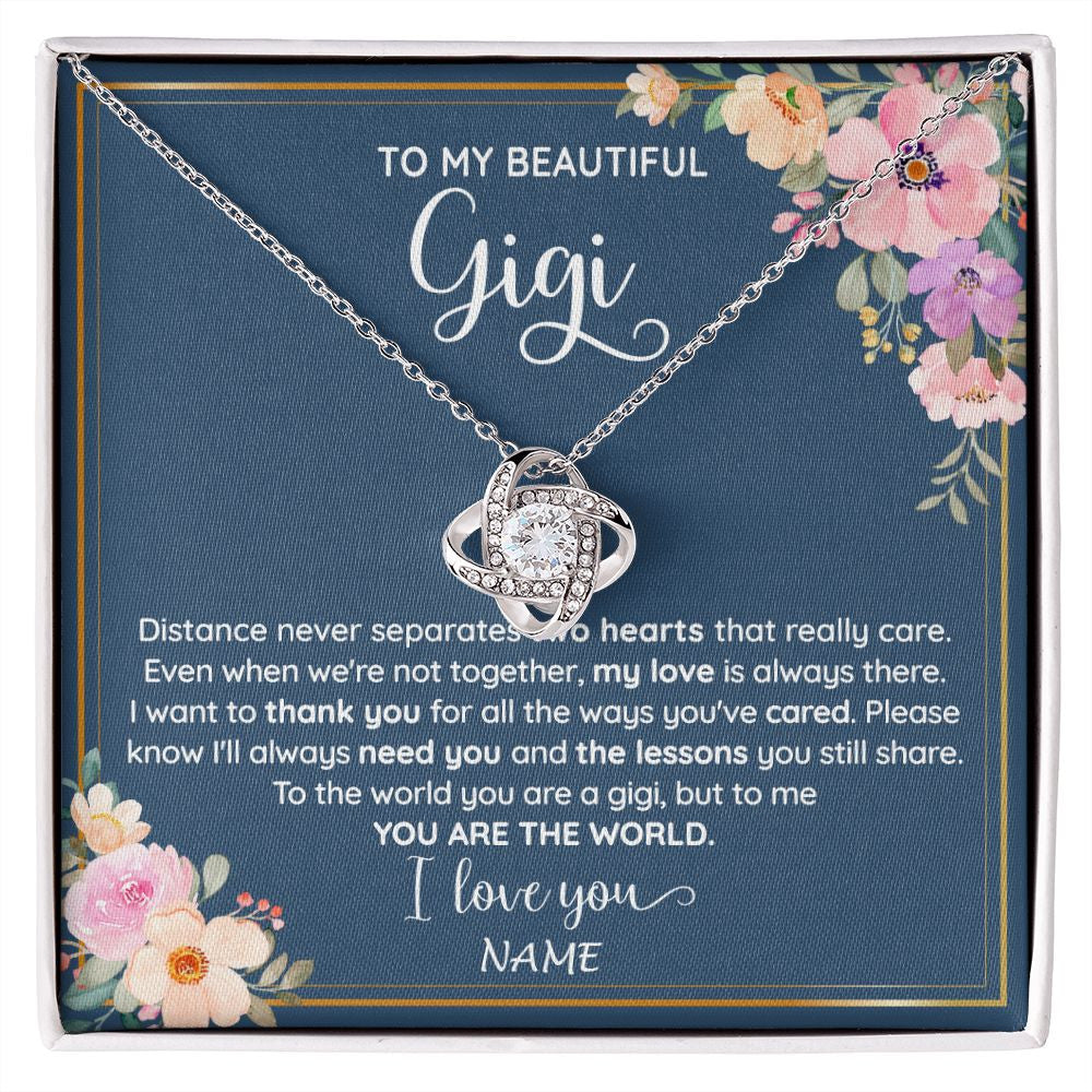 Love Knot Necklace | Personalized To My Beautiful Gigi Necklace From Grandkids Granddaughter You Are The World Gigi Birthday Mothers Day Christmas Customized Gift Box Message Card | siriusteestore