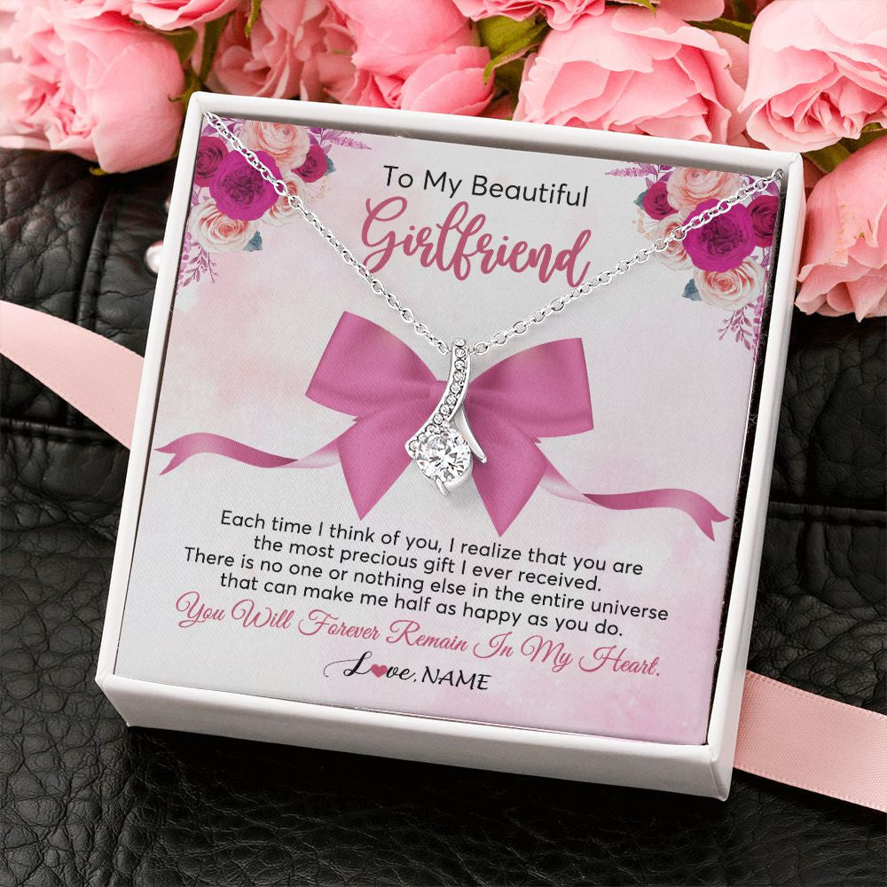 Alluring Beauty Necklace | Personalized To My Beautiful Girlfriend Necklace From Boyfriend Forever In My Heart Girlfriend Birthday Valentines Christmas Customized Gift Box Message Card | siriusteestore