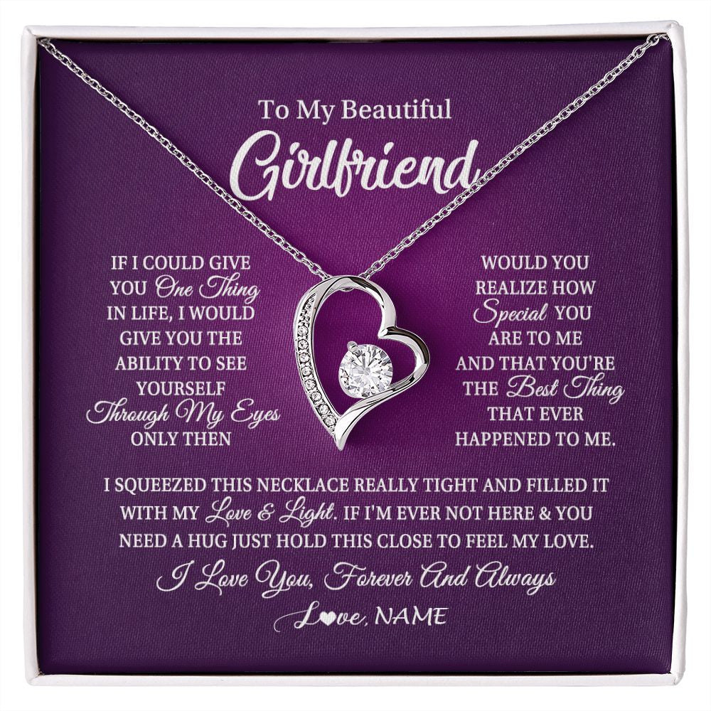 Forever Love Necklace | Personalized To My Beautiful Girlfriend Necklace From Boyfriend I Love You Wife Birthday Valentines Day Christmas Jewelry Customized Gift Box Message Card | siriusteestore