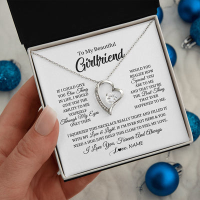 Forever Love Necklace | Personalized To My Beautiful Girlfriend Necklace From Boyfriend If I Could Give You Girlfriend Birthday Christmas Jewelry Customized Gift Box Message Card | siriusteestore