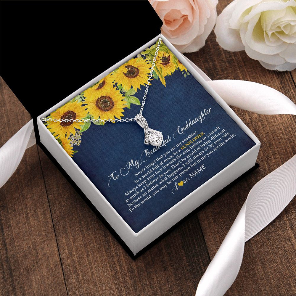 Alluring Beauty Necklace | Personalized To My Beautiful Goddaughter Necklace From Godmother Be A Sunflower My Sunshine Goddaughter Birthday Christmas Customized Gift Box Message Card | siriusteestore