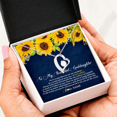 Forever Love Necklace | Personalized To My Beautiful Goddaughter Necklace From Godmother Be A Sunflower My Sunshine Goddaughter Birthday Christmas Customized Gift Box Message Card | siriusteestore
