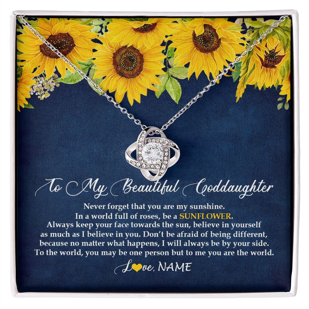 Love Knot Necklace | Personalized To My Beautiful Goddaughter Necklace From Godmother Be A Sunflower My Sunshine Goddaughter Birthday Christmas Customized Gift Box Message Card | siriusteestore