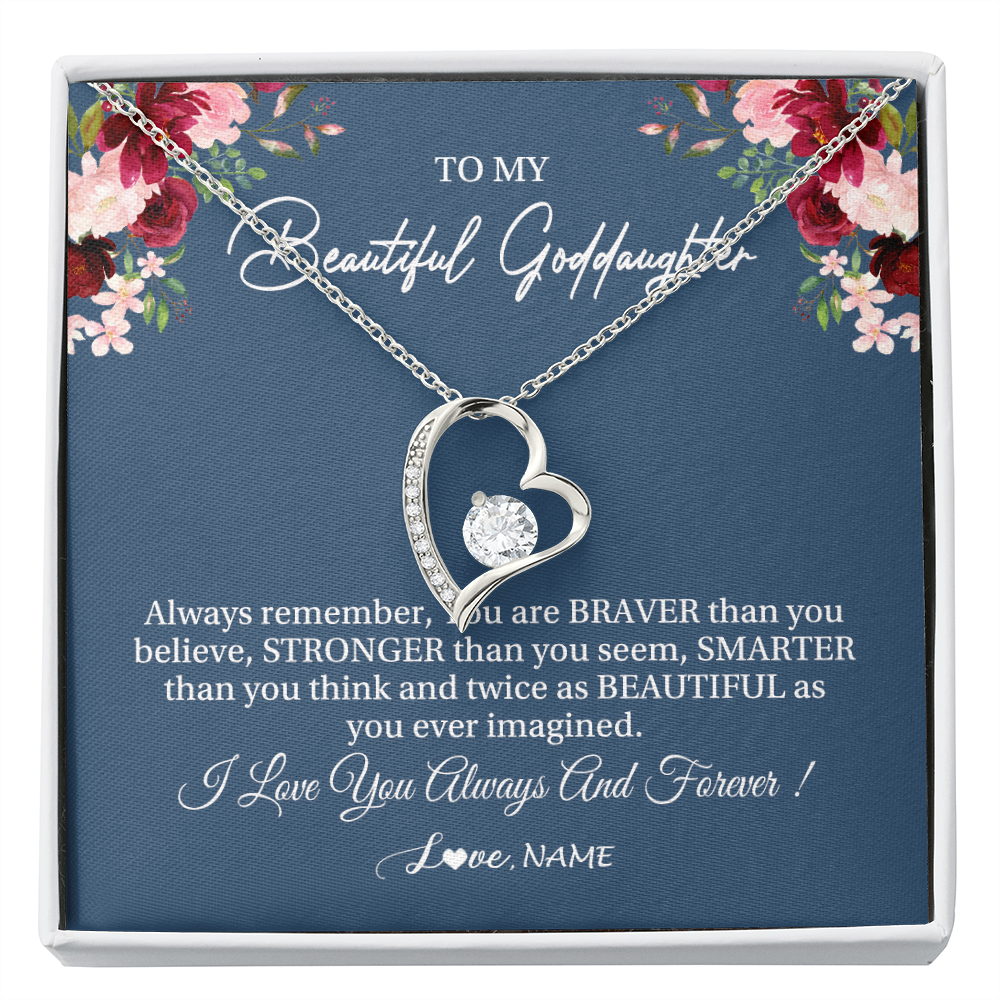 Forever Love Necklace | Personalized To My Beautiful Goddaughter Necklace From Godmother Braver Stronger Smarter Goddaughter Pendant Jewelry Birthday Christmas Customized Message Card | siriusteestore