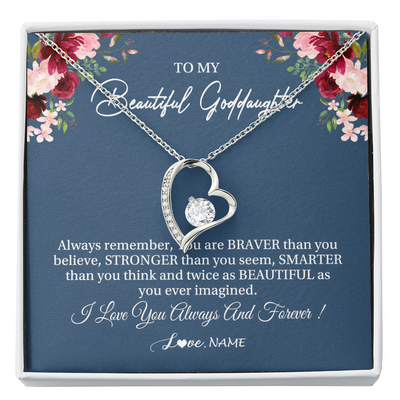 Forever Love Necklace | Personalized To My Beautiful Goddaughter Necklace From Godmother Braver Stronger Smarter Goddaughter Pendant Jewelry Birthday Christmas Customized Message Card | siriusteestore