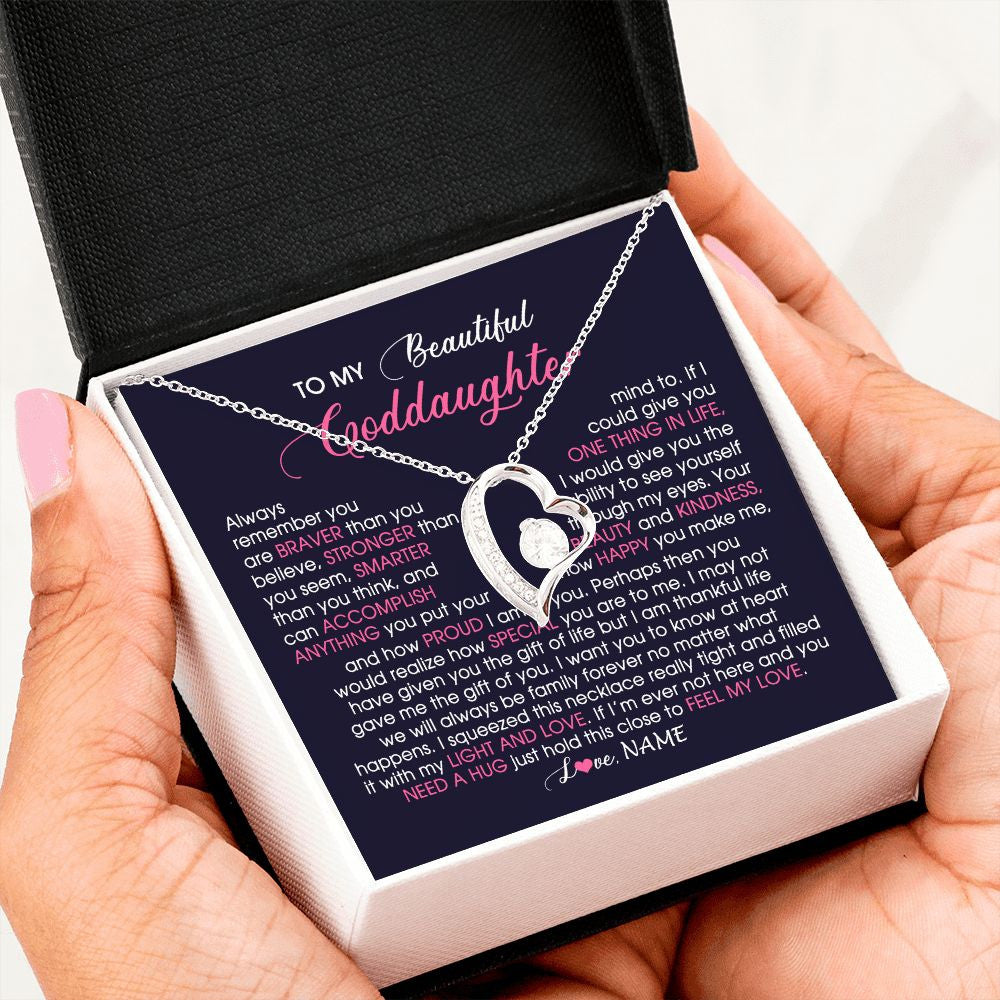 Forever Love Necklace | Personalized To My Beautiful Goddaughter Necklace From Godmother Feel My Love Goddaughter Birthday Graduation Christmas Customized Gift Box Message Card | siriusteestore