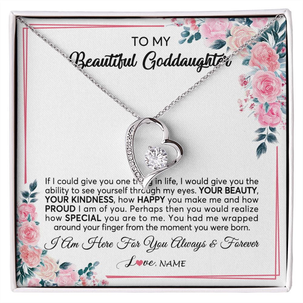 Forever Love Necklace | Personalized To My Beautiful Goddaughter Necklace From Godmother I Am Here For You Floral Goddaughter Birthday Christmas Customized Gift Box Message Card | siriusteestore