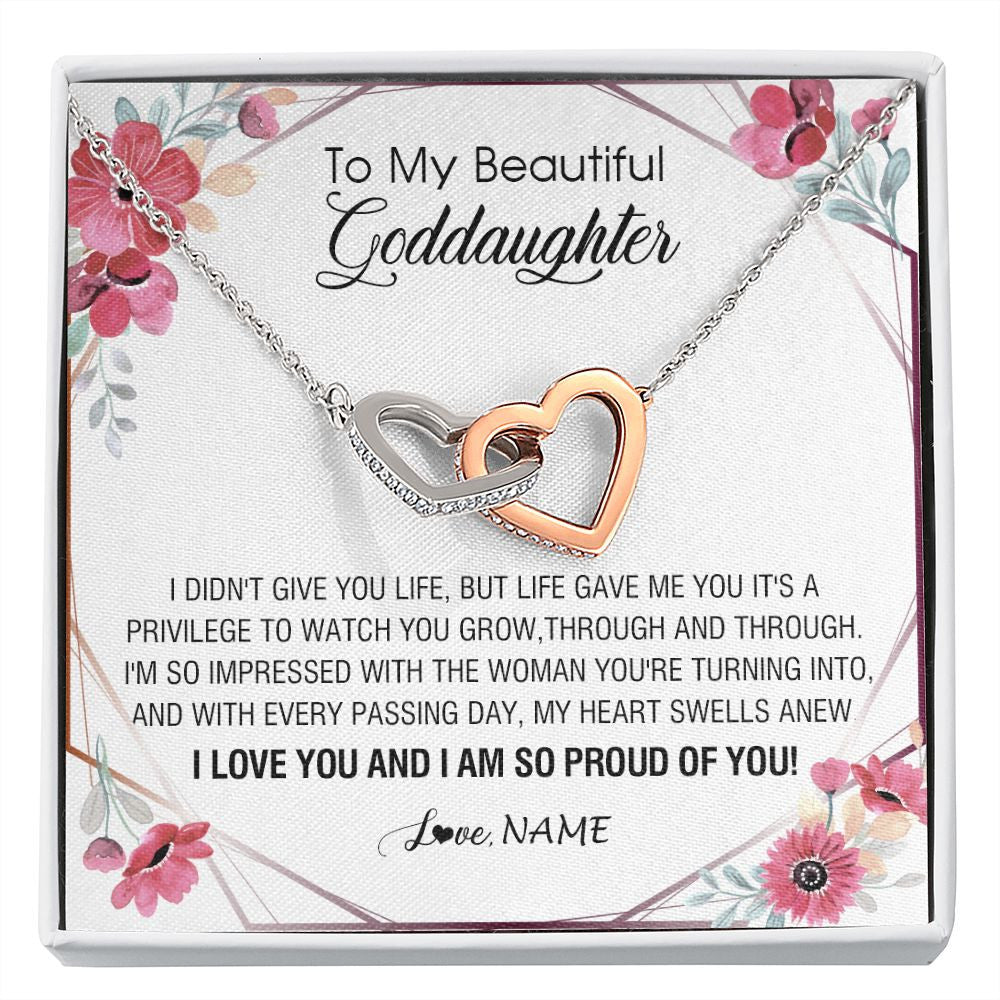 Interlocking Hearts Necklace | Personalized To My Beautiful Goddaughter Necklace from Godmother Life Gave Me You Goddaughter Birthday Graduation Christmas Customized Gift Box Message Card | siriusteestore