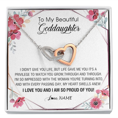 Interlocking Hearts Necklace | Personalized To My Beautiful Goddaughter Necklace from Godmother Life Gave Me You Goddaughter Birthday Graduation Christmas Customized Gift Box Message Card | siriusteestore