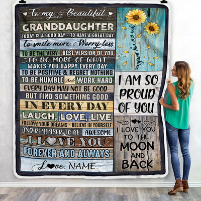 Personalized To My Beautiful Granddaughter Blanket From Grandma Nana Today Is A Good Day To Have A Great Day Wood Birthday Christmas Customized Fleece Blanket | siriusteestore