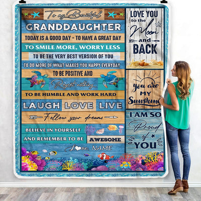Personalized To My Beautiful Granddaughter Blanket from Grandma Sea Ocean Today Is A Good Day To Have A Great Day Birthday Christmas Customized Fleece Blanket | siriusteestore