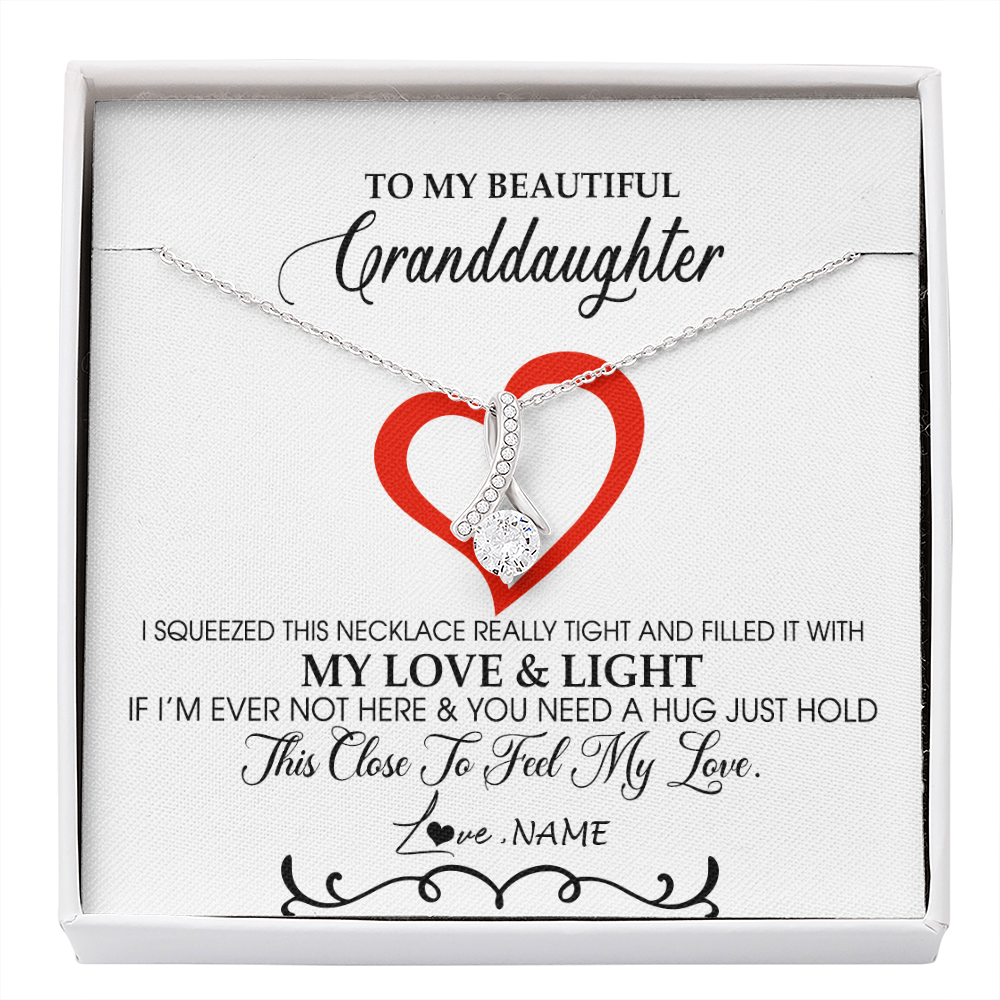 Alluring Beauty Necklace | Personalized To My Beautiful Granddaughter Necklace From Grandma Filled With My Love and Light Granddaughter Jewelry Birthday Christmas Customized Message Card | siriusteestore