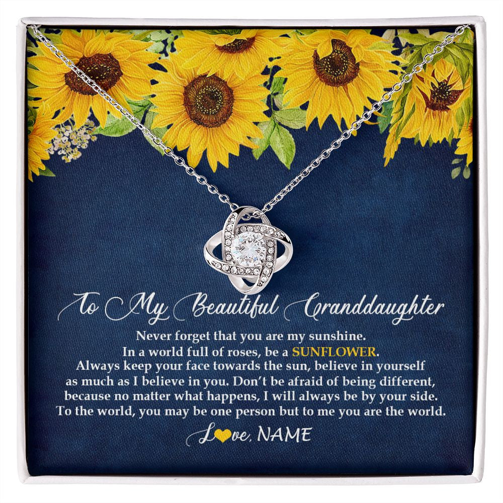 Love Knot Necklace | Personalized To My Beautiful Granddaughter Necklace From Grandma Nana Be A Sunflower My Sunshine Granddaughter Birthday Customized Gift Box Message Card | siriusteestore