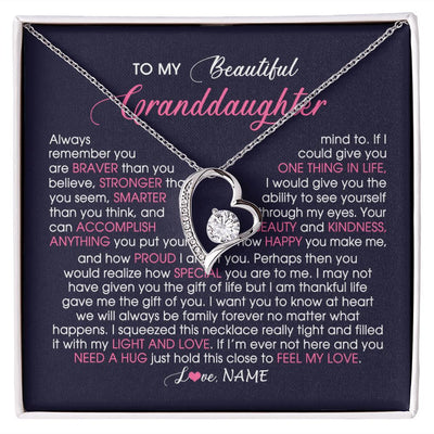Forever Love Necklace | Personalized To My Beautiful Granddaughter Necklace From Grandma Nana Feel My Love Granddaughter Birthday Graduation Christmas Customized Gift Box Message Card | siriusteestore