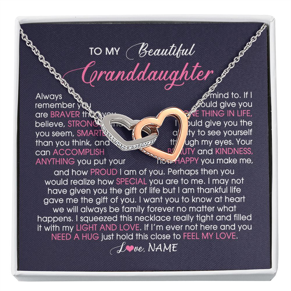 Interlocking Hearts Necklace | Personalized To My Beautiful Granddaughter Necklace From Grandma Nana Feel My Love Granddaughter Birthday Graduation Christmas Customized Gift Box Message Card | siriusteestore
