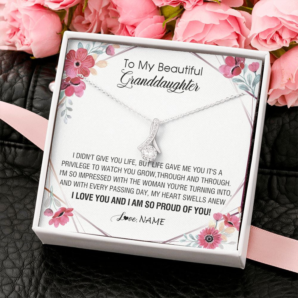 Alluring Beauty Necklace | Personalized To My Beautiful Granddaughter Necklace from Grandma Life Gave Me You Granddaughter Birthday Graduation Christmas Customized Gift Box Message Card | siriusteestore