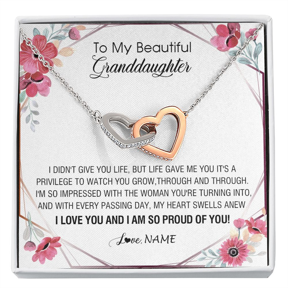 Interlocking Hearts Necklace | Personalized To My Beautiful Granddaughter Necklace from Grandma Life Gave Me You Granddaughter Birthday Graduation Christmas Customized Gift Box Message Card | siriusteestore