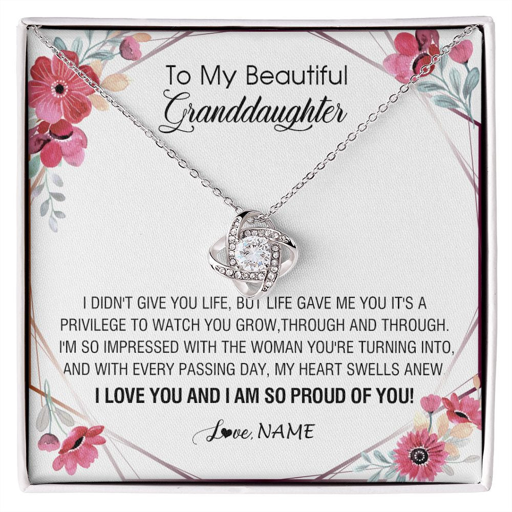 Love Knot Necklace | Personalized To My Beautiful Granddaughter Necklace from Grandma Life Gave Me You Granddaughter Birthday Graduation Christmas Customized Gift Box Message Card | siriusteestore
