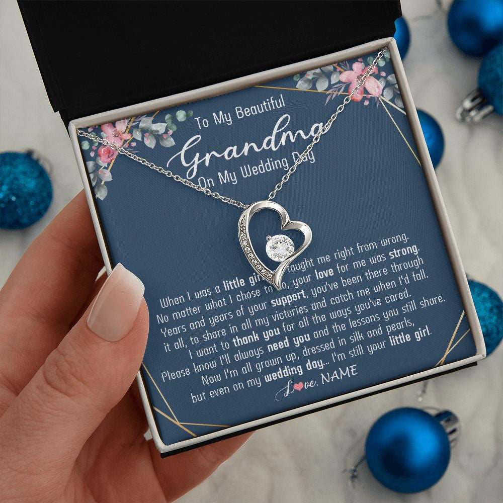 Forever Love Necklace | Personalized To My Beautiful Grandma Necklace From Granddaughter On My Wedding Day Grandma Of The Bride From Granddaughter Customized Gift Box Message Card | siriusteestore