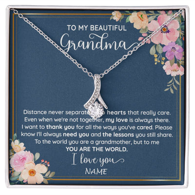 Alluring Beauty Necklace | Personalized To My Beautiful Grandma Necklace From Grandkids Granddaughter You Are The World Grandma Birthday Mothers Day Customized Gift Box Message Card | siriusteestore