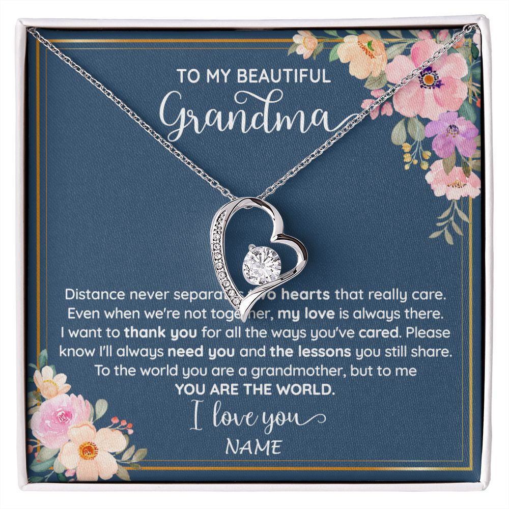 Forever Love Necklace | Personalized To My Beautiful Grandma Necklace From Grandkids Granddaughter You Are The World Grandma Birthday Mothers Day Customized Gift Box Message Card | siriusteestore