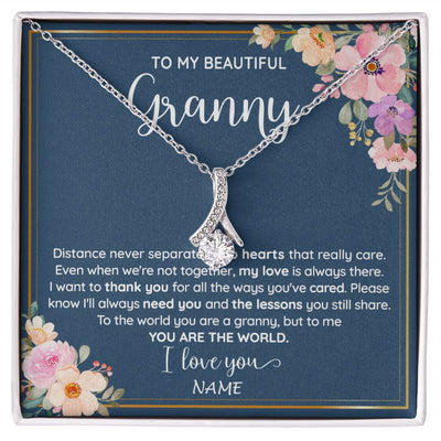 Alluring Beauty Necklace | Personalized To My Beautiful Granny Necklace From Grandkids Granddaughter You Are The World Granny Birthday Mothers Day Customized Gift Box Message Card | siriusteestore