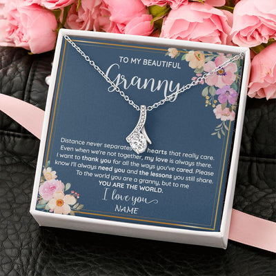Alluring Beauty Necklace | Personalized To My Beautiful Granny Necklace From Grandkids Granddaughter You Are The World Granny Birthday Mothers Day Customized Gift Box Message Card | siriusteestore
