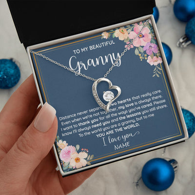 Forever Love Necklace | Personalized To My Beautiful Granny Necklace From Grandkids Granddaughter You Are The World Granny Birthday Mothers Day Customized Gift Box Message Card | siriusteestore