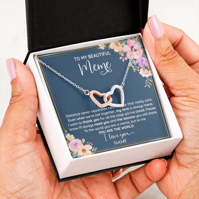Interlocking Hearts Necklace | Personalized To My Beautiful Meme Necklace From Grandkids Granddaughter You Are The World Meme Birthday Mothers Day Christmas Customized Gift Box Message Card | siriusteestore