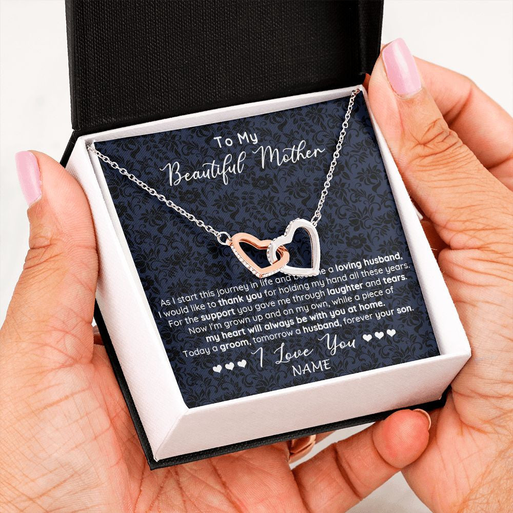 Interlocking Hearts Necklace | Personalized To My Beautiful Mother Necklace From Son On My Wedding Day Mother Of The Groom For Mom Wedding Day Jewelry Customized Gift Box Message Card | siriusteestore