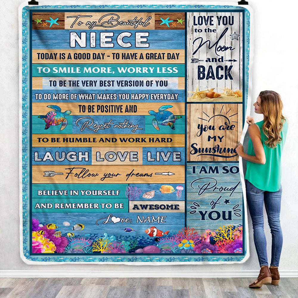 Personalized To My Beautiful Niece Blanket from Aunt Uncle Sea Ocean Today Is A Good Day To Have A Great Day Birthday Christmas Customized Fleece Blanket | siriusteestore