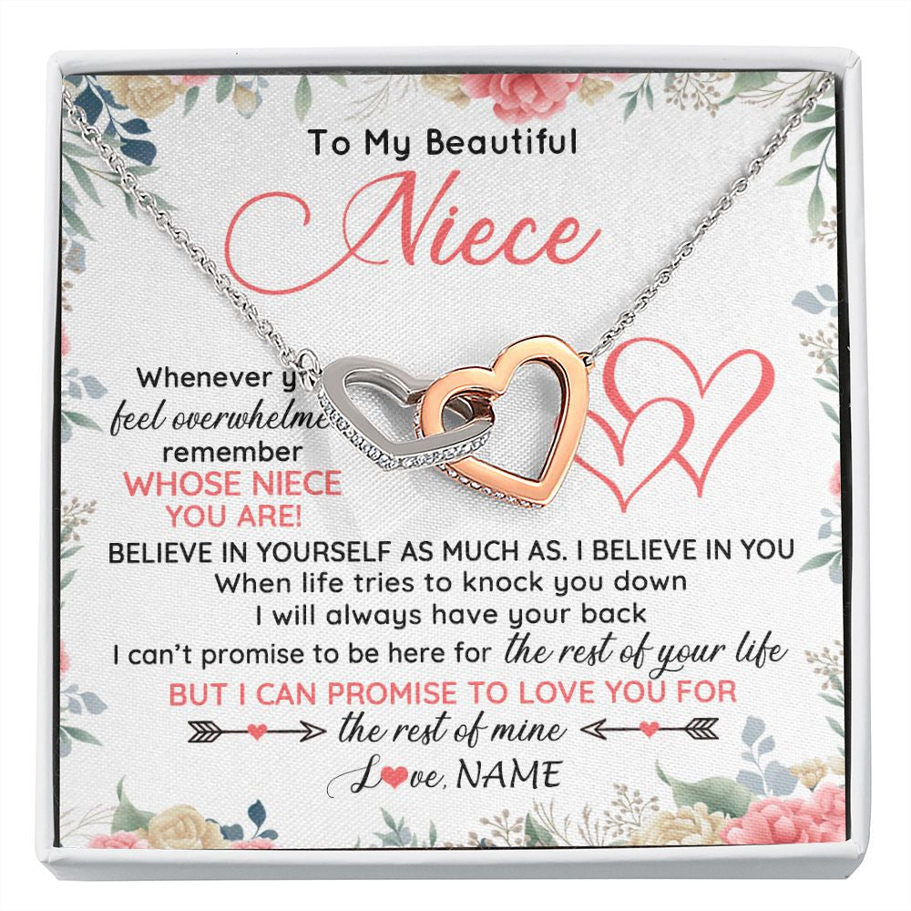 Interlocking Hearts Necklace | Personalized To My Beautiful Niece Necklace From Aunt Uncle Auntie Believe In You Niece Birthday Graduation Christmas Jewelry Customized Gift Box Message Card | siriusteestore