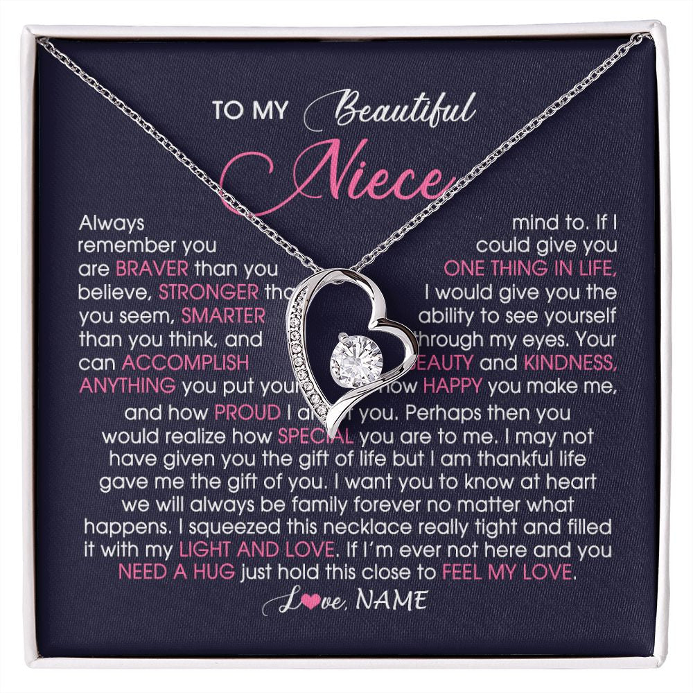 Forever Love Necklace | Personalized To My Beautiful Niece Necklace From Aunt Uncle Auntie Feel My Love Niece Birthday Christmas Graduation Jewelry Customized Gift Box Message Card | siriusteestore