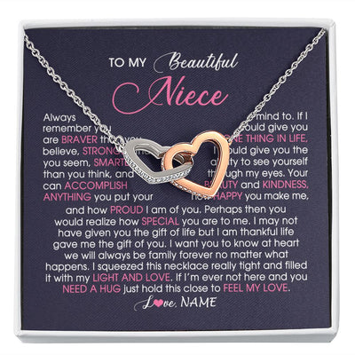 Interlocking Hearts Necklace | Personalized To My Beautiful Niece Necklace From Aunt Uncle Auntie Feel My Love Niece Birthday Christmas Graduation Jewelry Customized Gift Box Message Card | siriusteestore