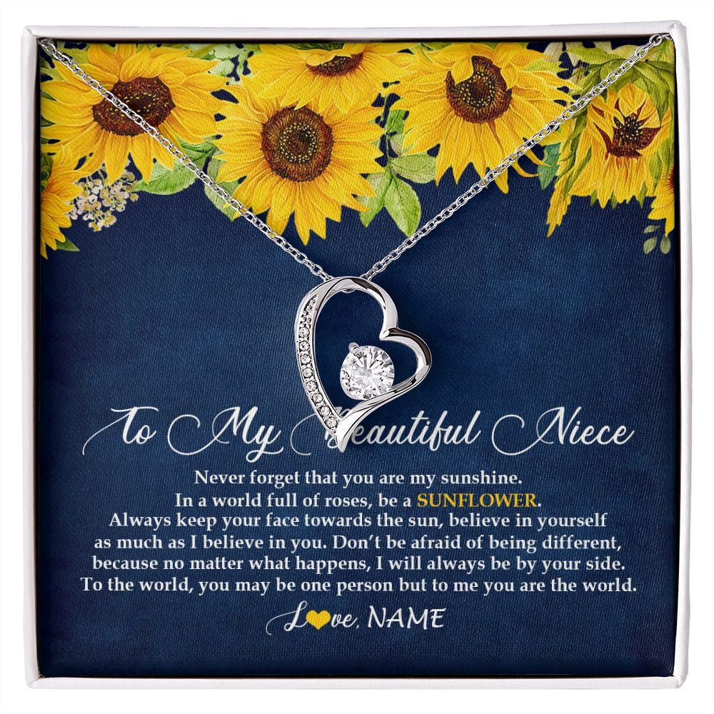 Forever Love Necklace | Personalized To My Beautiful Niece Necklace From Aunt Uncle Be A Sunflower My Sunshine Niece Jewelry Birthday Christmas Customized Gift Box Message Card | siriusteestore
