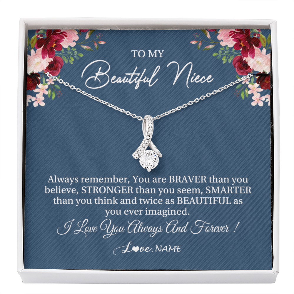 Alluring Beauty Necklace | Personalized To My Beautiful Niece Necklace From Aunt Uncle Braver Stronger Smarter Niece Pendant Jewelry Birthday Graduation Christmas Customized Message Card | siriusteestore