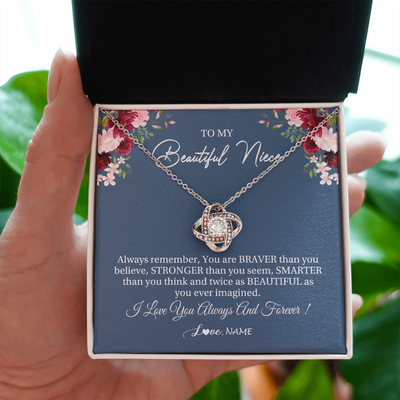 Love Knot Necklace | Personalized To My Beautiful Niece Necklace From Aunt Uncle Braver Stronger Smarter Niece Pendant Jewelry Birthday Graduation Christmas Customized Message Card | siriusteestore