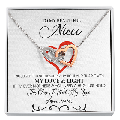 Interlocking Hearts Necklace | Personalized To My Beautiful Niece Necklace From Aunt Uncle Filled With My Love and Light Niece Pendant Jewelry Birthday Christmas Customized Message Card | siriusteestore