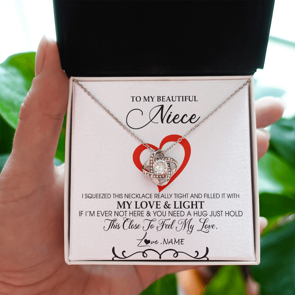 Love Knot Necklace | Personalized To My Beautiful Niece Necklace From Aunt Uncle Filled With My Love and Light Niece Pendant Jewelry Birthday Christmas Customized Message Card | siriusteestore