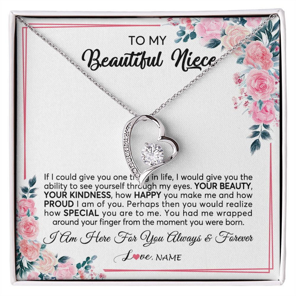 Forever Love Necklace | Personalized To My Beautiful Niece Necklace From Aunt Uncle I Am Here For You Floral Niece Jewelry Pendant Birthday Christmas Customized Message Card | siriusteestore