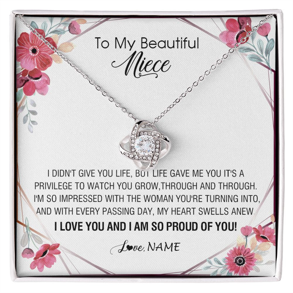 Love Knot Necklace | Personalized To My Beautiful Niece Necklace from Aunt Auntie Life Gave Me You Niece Birthday Thanksgiving Graduation Christmas Customized Gift Box Message Card | siriusteestore