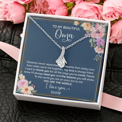 Alluring Beauty Necklace | Personalized To My Beautiful Oma Necklace From Grandkids Granddaughter You Are The World Oma Birthday Mothers Day Christmas Customized Gift Box Message Card | siriusteestore
