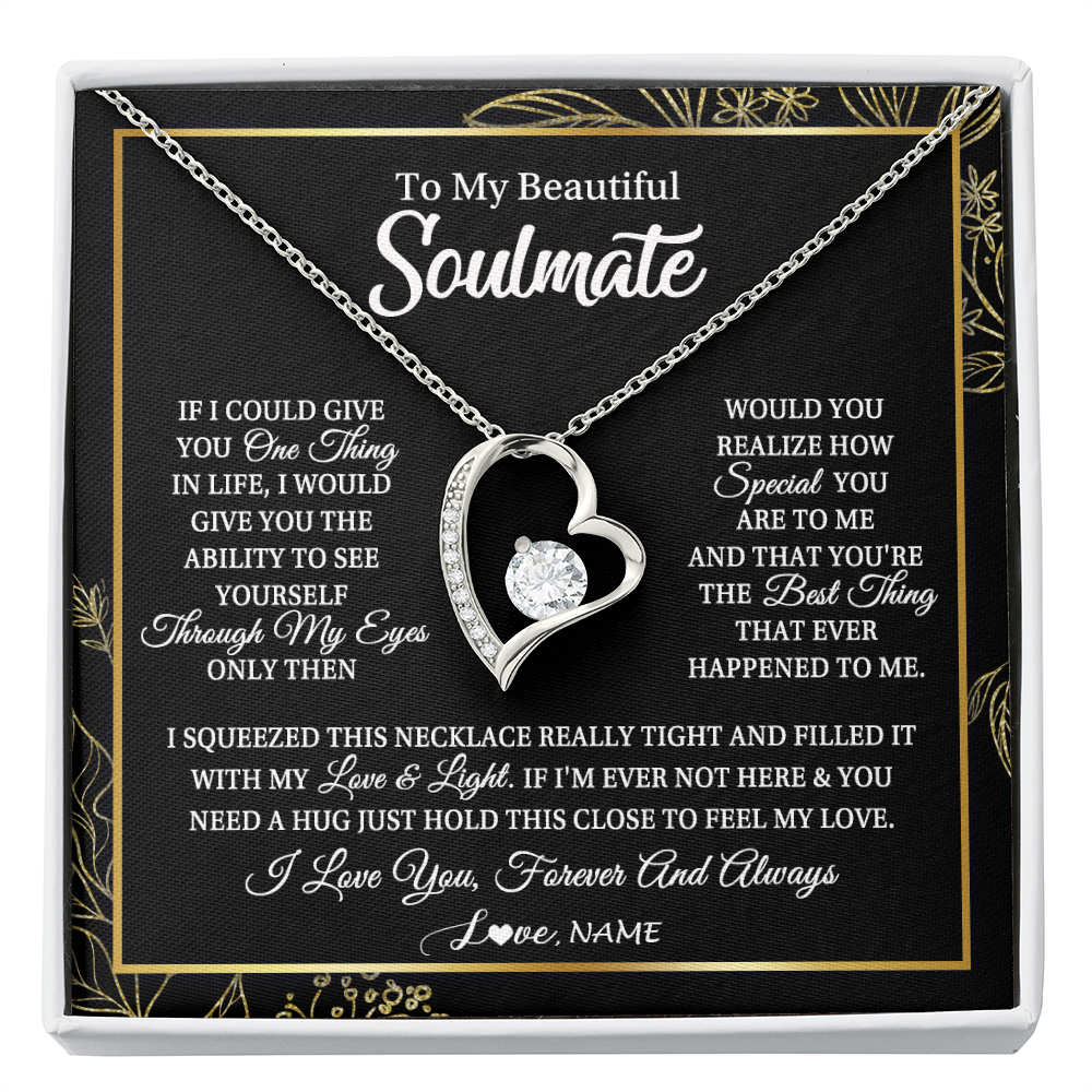 Forever Love Necklace | Personalized To My Beautiful Soulmate Necklace From Husband Boyfriend Feel My Love For Her Future Wife Girlfriend Birthday Anniversary Customized Message Card | siriusteestore