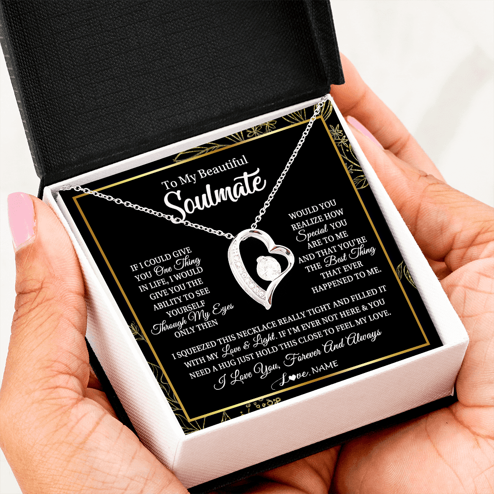 Forever Love Necklace | Personalized To My Beautiful Soulmate Necklace From Husband Boyfriend Feel My Love For Her Future Wife Girlfriend Birthday Anniversary Customized Message Card | siriusteestore