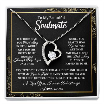 Forever Love Necklace | Personalized To My Beautiful Soulmate Necklace From Husband Boyfriend Feel My Love For Her Future Wife Girlfriend Birthday Anniversary Customized Message Card | siriusteestore