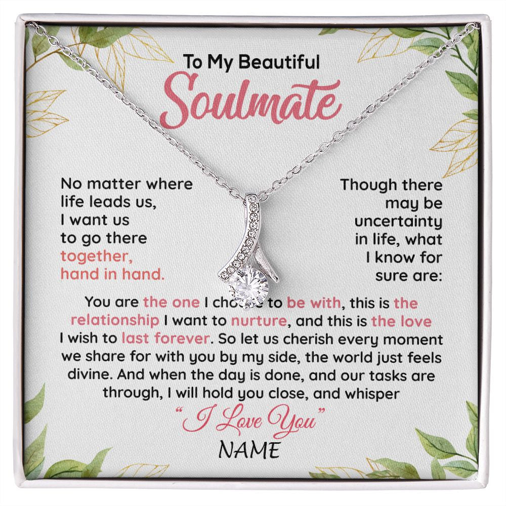 Alluring Beauty Necklace | Personalized To My Beautiful Soulmate Necklace From Husband Hand In Hand Wife Birthday Anniversary Valentines Day Jewelry Customized Gift Box Message Card | siriusteestore