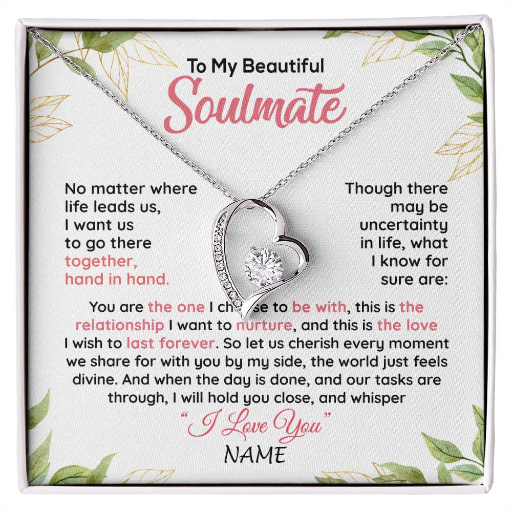 Forever Love Necklace | Personalized To My Beautiful Soulmate Necklace From Husband Hand In Hand Wife Birthday Anniversary Valentines Day Jewelry Customized Gift Box Message Card | siriusteestore