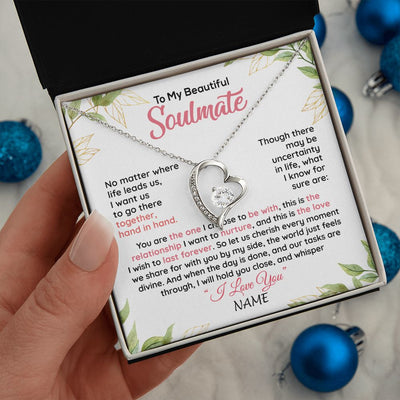 Forever Love Necklace | Personalized To My Beautiful Soulmate Necklace From Husband Hand In Hand Wife Birthday Anniversary Valentines Day Jewelry Customized Gift Box Message Card | siriusteestore